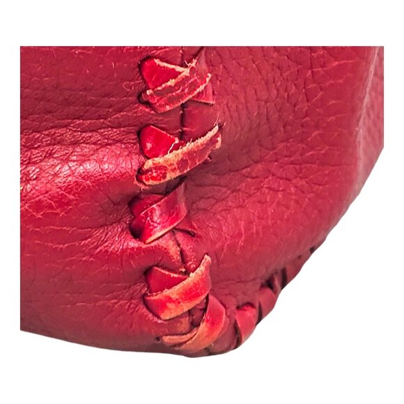 Brighton Dark Red Pebbled Leather Shoulder Handbag Whipstitch Trim Croc Strap - Picture 12 of 16